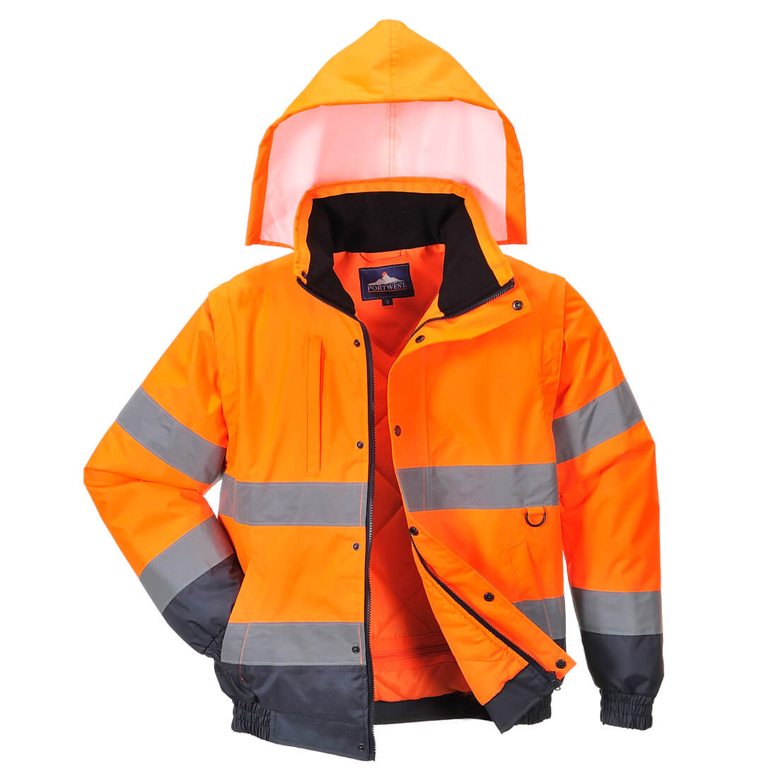 Portwest C468 Hi-Vis 2-in-1 Contrast Bomber Jacket Orange